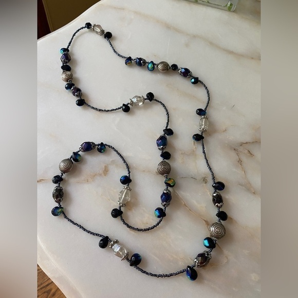 Art Deco Necklace w/Glass and Seed Beads - Various Shapes & Colors    Iridescent - Picture 1 of 6